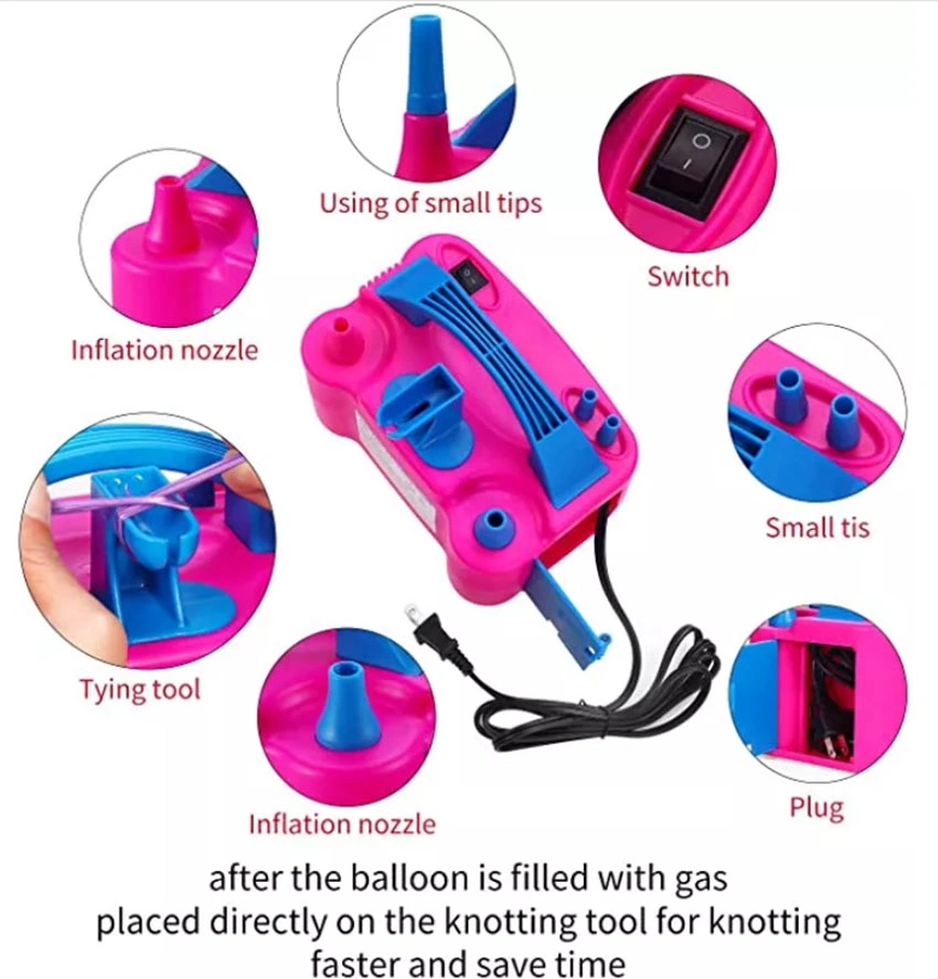 Rose Red 110V 600W Good Style Electric Balloon Pump Portable Automatic Double Hole Balloon Inflator